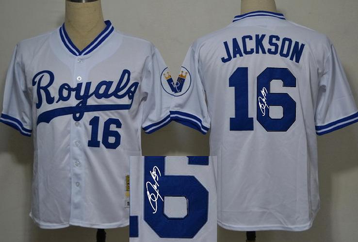 Cheap Kansas City Royals 16 Bo jackson White Sined MLB Baseball Jersey For Sale