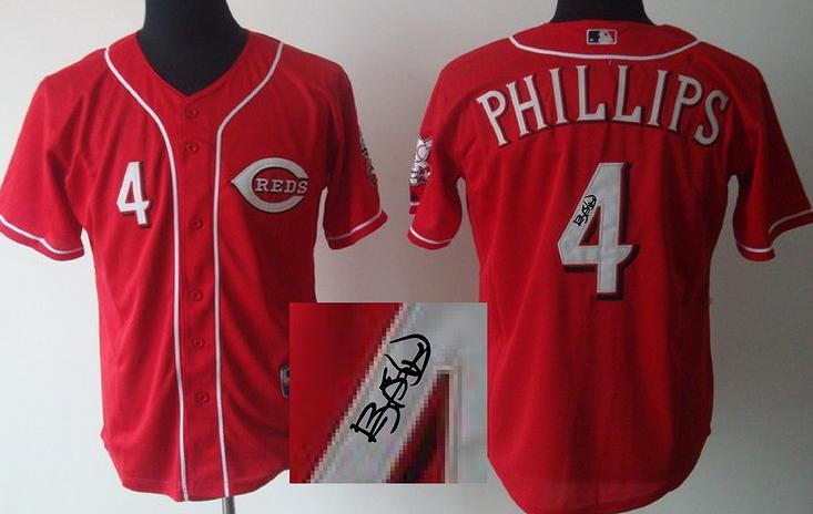 Cheap Cincinnati Reds 4 Brandon Phillips Red Sined MLB Baseball Jersey For Sale