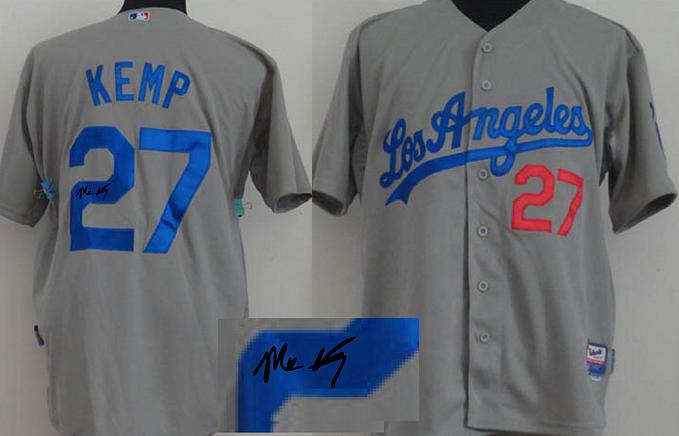 Cheap Los Angeles Dodgers 27 Matt Kemp Grey Sined MLB Baseball Jersey For Sale