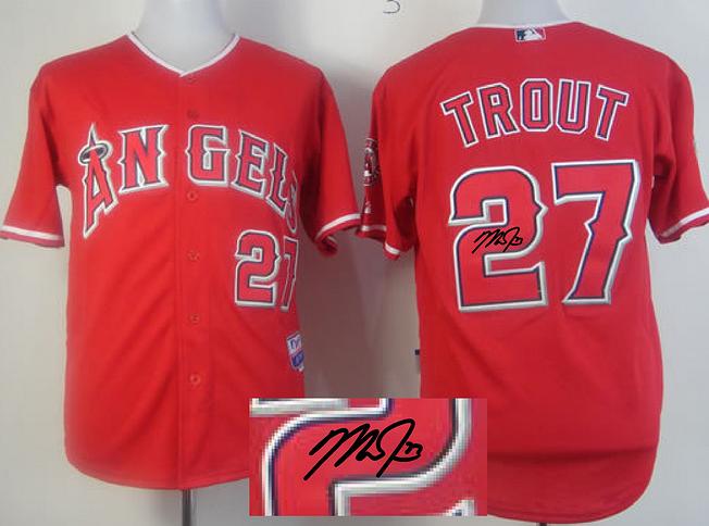 Cheap Los Angeles Angels #27 Mike Trout Red Sined MLB Baseball Jersey For Sale