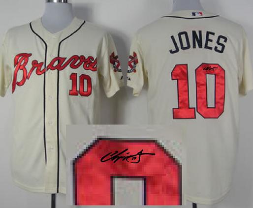Cheap Atlanta Braves 10 Chipper Jones Cream Sined MLB Baseball Jersey For Sale
