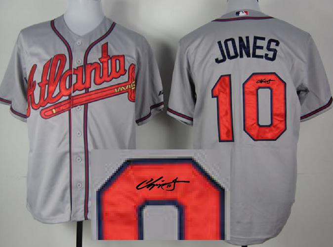 Cheap Atlanta Braves 10 Chipper Jones Grey Sined MLB Baseball Jersey For Sale