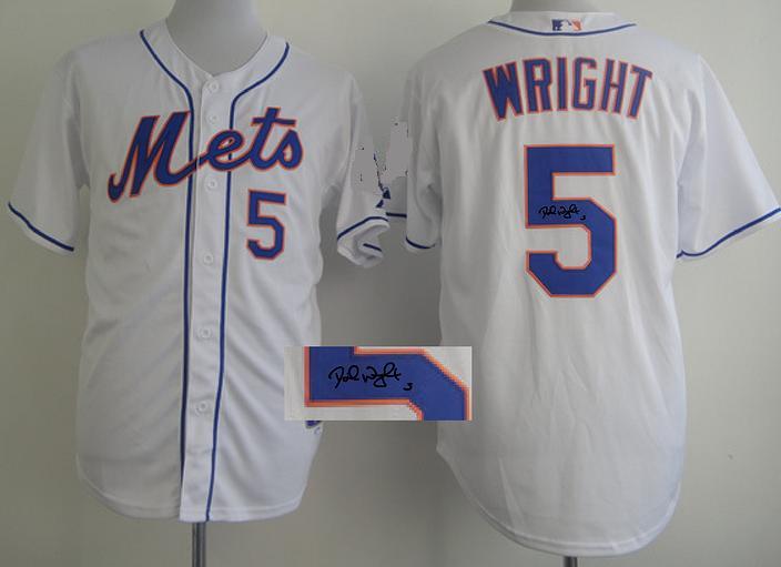 Cheap New York Mets 5# David Wright White Sined MLB Baseball Jersey For Sale