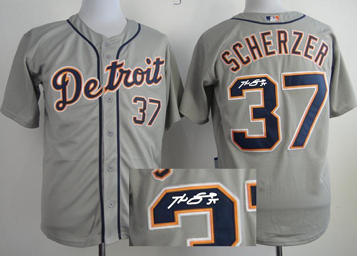 Cheap Detroit Tigers 37 Max Scherzer Grey Sined MLB Baseball Jersey For Sale