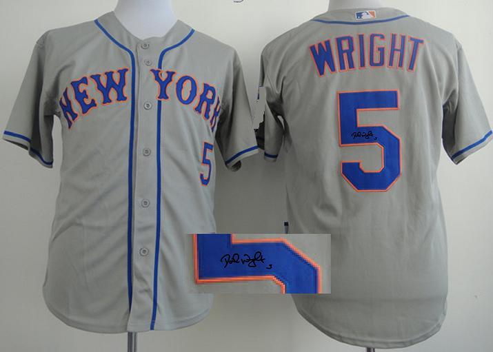 Cheap New York Mets 5# David Wright Grey Sined MLB Baseball Jersey For Sale
