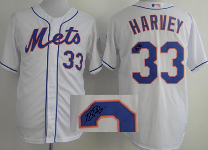 Cheap New York Mets 33 Matt Harvey White Sined MLB Baseball Jersey For Sale