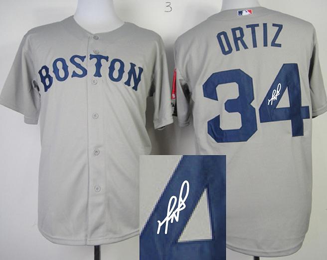 Cheap Boston Red Sox 34 David Ortiz Grey Sined MLB Baseball Jersey For Sale