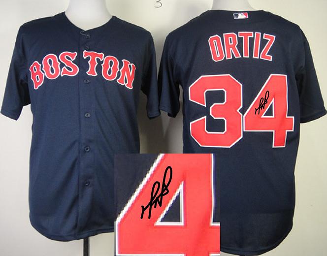 Cheap Boston Red Sox 34 David Ortiz Blue Sined MLB Baseball Jersey For Sale