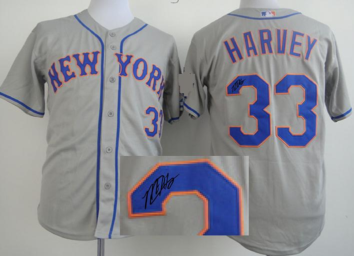 Cheap New York Mets 33 Matt Harvey Grey Sined MLB Baseball Jersey For Sale