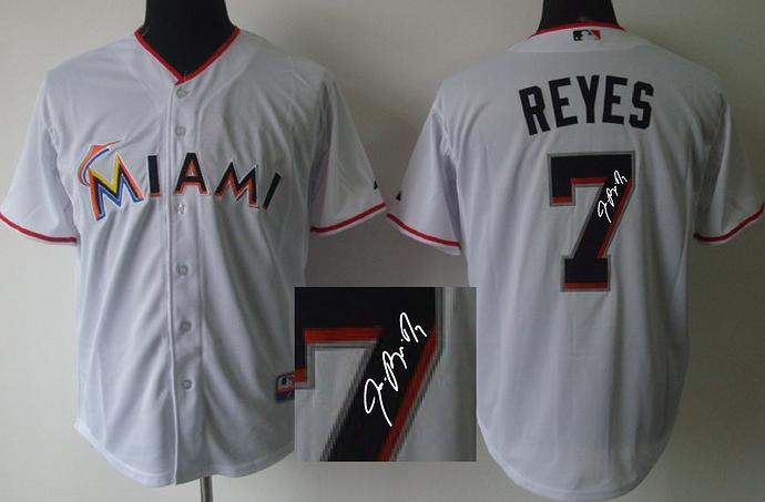 Cheap Miami Marlins 7 Jose Reyes White Sined MLB Baseball Jersey For Sale