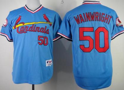 St. Louis Cardinals 50 Adam Wainwright Authentic Blue 1982 Turn Back The Clock Jersey