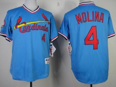 St. Louis Cardinals 4 Yadier Molina Blue Mitchell & Ness Throwback MLB Jerseys