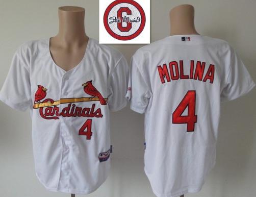 Cheap St.Louis Cardinals 4 Yadier Molina White Cool Base MLB Jersey 6# Patch For Sale