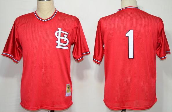 St. Louis Cardinals 1 Ozzie Smith Red M&N 1985 MLB Jerseys