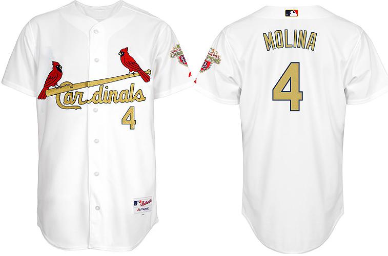 Cheap St.Louis Cardinals 4# Yadier Molina 2012 Commemorative Gold Jersey w2011 World Series Champions Patch For Sale