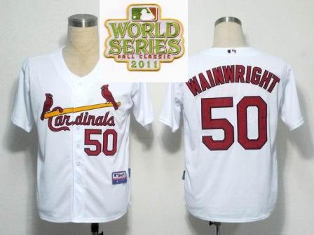 Cheap St.Louis Cardinals 50 Adam Wainwright White 2011 World Series Fall Classic MLB Jerseys For Sale