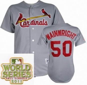 Cheap St.Louis Cardinals 50 Adam Wainwright Grey 2011 World Series Fall Classic MLB Jerseys For Sale