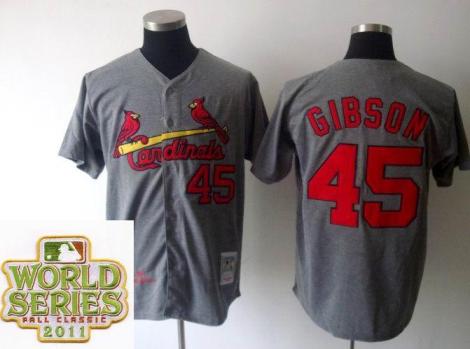 Cheap St.Louis Cardinals 45 Bob Gibson Grey 2011 World Series Fall Classic MLB Jerseys For Sale