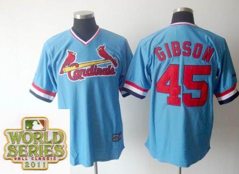 Cheap St.Louis Cardinals 45 Bob Gibson Blue 2011 World Series Fall Classic MLB Jerseys For Sale