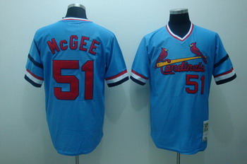 St. Louis Cardinals 51 Willie Mcgee blue jerseys Mitchell and ness