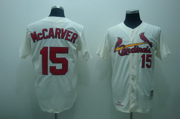 St. Louis Cardinals 15 Mccarver Cream color Jersey Mitchell and ness