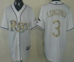 Tampa Bay Rays 3 Evan Longoria White Cool Base MLB Jersey Camo Number