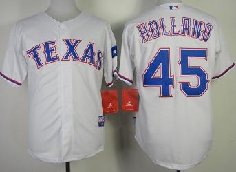 Texas Rangers 45 Derek Holland White Cool Base MLB Jersey 2014 New Style