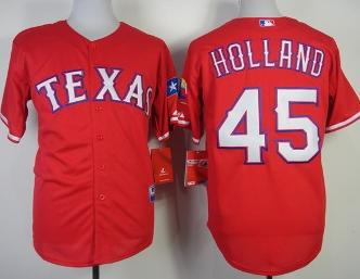 Cheap Texas Rangers 45 Derek Holland Red Cool Base MLB Jersey 2014 New Style For Sale