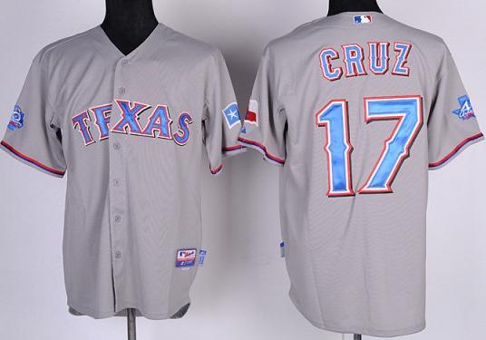 Texas Rangers 17# Nelson Cruz Grey Cool Base Jersey w 40th Anniversary Patch