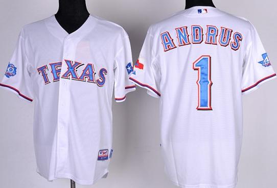 Texas Rangers 1 Elvis Andrus White Cool Base Jersey w 40th Anniversary Patch Texas Rangers 1 Elvis Andrus White Cool Base Jersey w 40th Anniversary Patch
