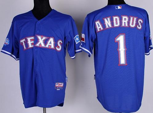 Cheap Texas Rangers 1 Elvis Andrus Blue Cool Base Jersey w 40th Anniversary Patch For Sale