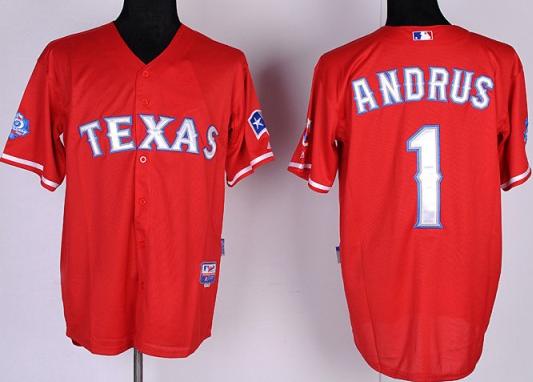 Texas Rangers 1 Elvis Andrus Red Cool Base Jersey w 40th Anniversary Patch
