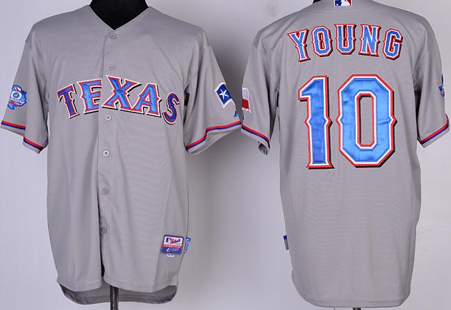 Texas Rangers 10# Michael Young Grey Cool Base Jersey w 40th Anniversary Patch