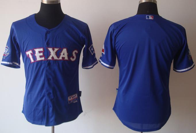 Cheap Texas Rangers Blank Blue Cool Base Jersey w 40th Anniversary Patch For Sale