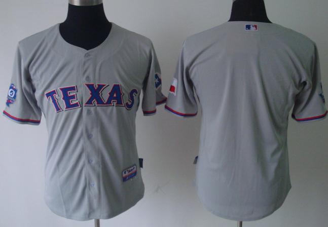 Cheap Texas Rangers Blank Grey Cool Base Jersey w 40th Anniversary Patch For Sale