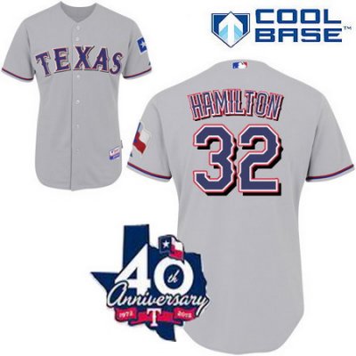 Cheap Texas Rangers #32 Josh Hamilton Grey Cool Base Jersey w 40th Anniversary Patch For Sale