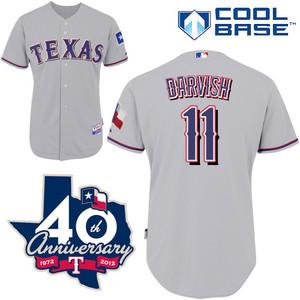 Cheap Texas Rangers #11 Yu Darvish Grey Cool Base Jersey w 40th Anniversary Patch For Sale