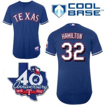 Cheap Texas Rangers #32 Josh Hamilton Blue Cool Base Jersey w 40th Anniversary Patch For Sale