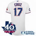 Cheap Texas Rangers 17# Nelson Cruz white Cool Base Jersey w 40th Anniversary Patch For Sale