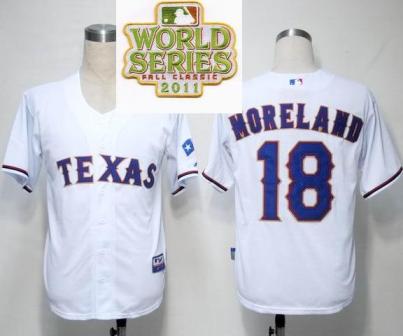 Cheap Texas Rangers 18 Mitch Moreland White 2011 World Series Fall Classic MLB Jerseys For Sale