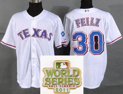 Cheap Texas Rangers 30 Neftali Feliz White 2011 World Series Fall Classic MLB Jerseys For Sale