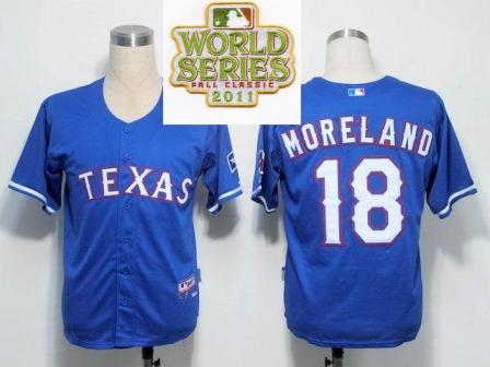 Cheap Texas Rangers 18 Mitch Moreland Blue 2011 World Series Fall Classic MLB Jerseys For Sale