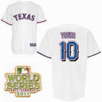 Cheap Texas Rangers 10 Michael Young White 2011 World Series Fall Classic MLB Jerseys For Sale