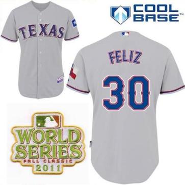 Cheap Texas Rangers 30 Neftali Feliz Grey 2011 World Series Fall Classic MLB Jerseys For Sale