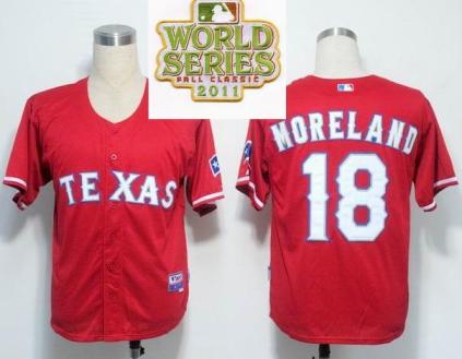 Cheap Texas Rangers 18 Mitch Moreland Red 2011 World Series Fall Classic MLB Jerseys For Sale