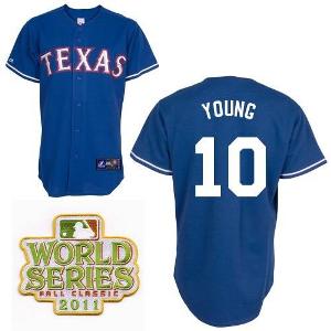 Cheap Texas Rangers 10 Michael Young Blue 2011 World Series Fall Classic MLB Jerseys For Sale