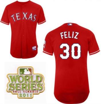 Cheap Texas Rangers 30 Neftali Feliz Red 2011 World Series Fall Classic MLB Jerseys For Sale