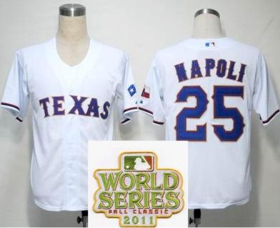 Cheap Texas Rangers 25 Mike Napoli White 2011 World Series Fall Classic MLB Jerseys For Sale