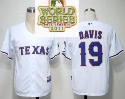 Cheap Texas Rangers 19 Chris Davis White 2011 World Series Fall Classic MLB Jerseys For Sale