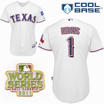 Cheap Texas Rangers 1 Elvis Andrus White 2011 World Series Fall Classic MLB Jerseys For Sale